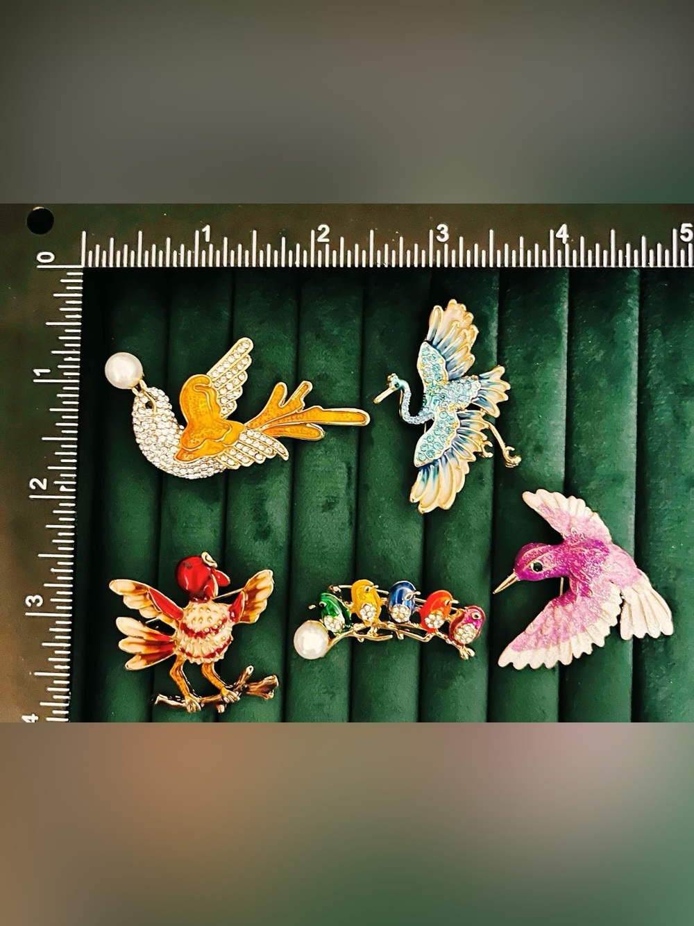 5 Pieces Colorful Bird Brooch Set
